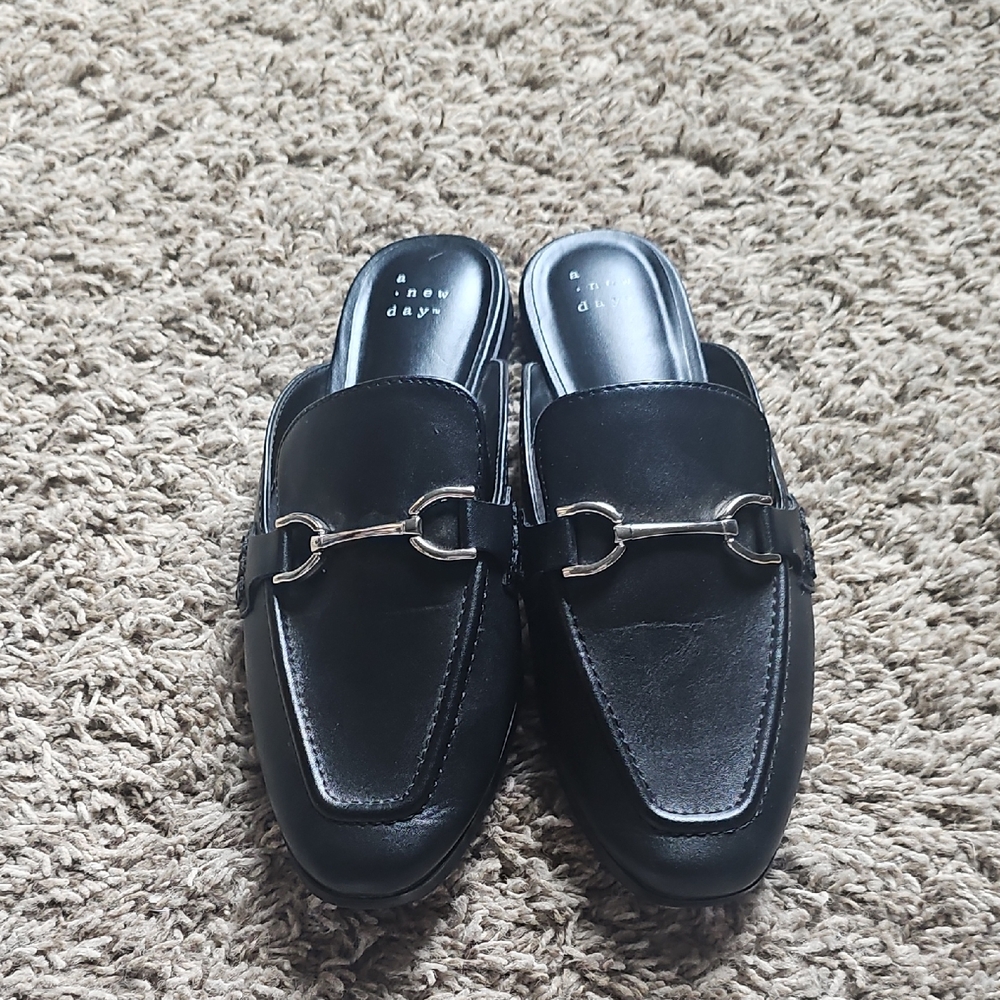 A New Day Black Slip-On Loafers with Silver Accent